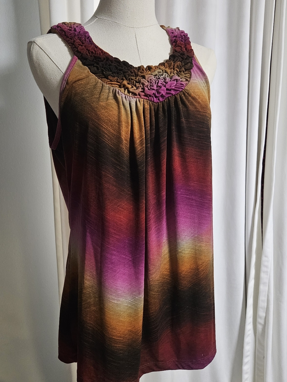 New Directions Ombre Pink to Brown Ruched Neck Tank